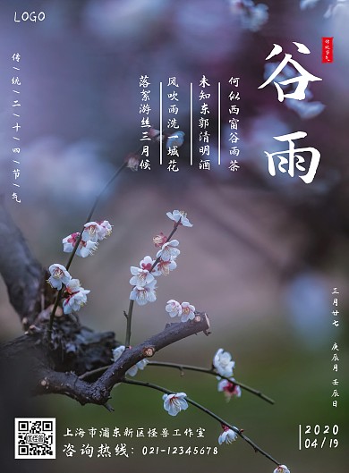 谷雨节气桃花摄影节气宣传海报