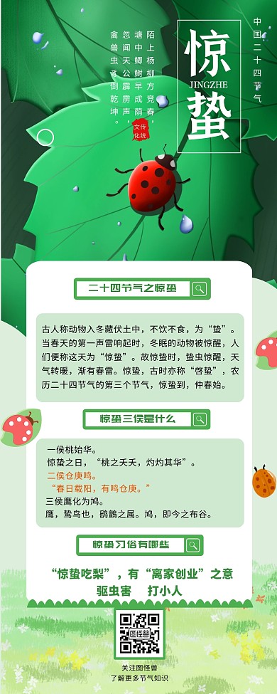 绿色清新惊蛰习俗营销长图