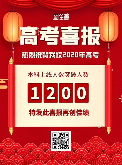 2020高考喜报红色喜庆风宣传竖版海报