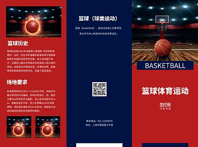 红蓝简约篮球介绍宣传三折页