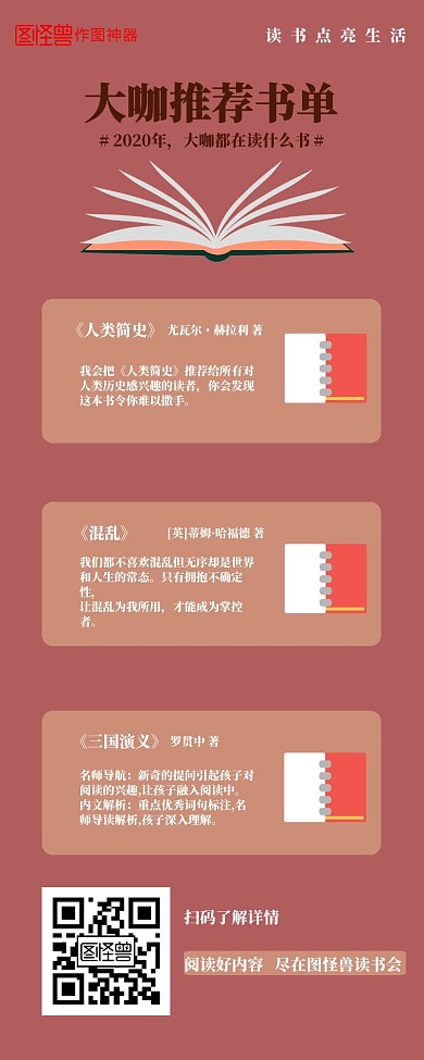 推荐书的信息长图商务红色手机海报营销长图