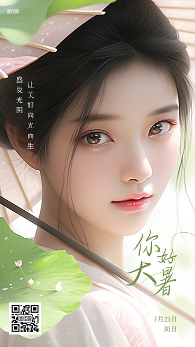 大暑传统节气人像AIGC海报