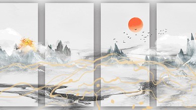 图怪兽原创元素古风新中式风格装饰画背景