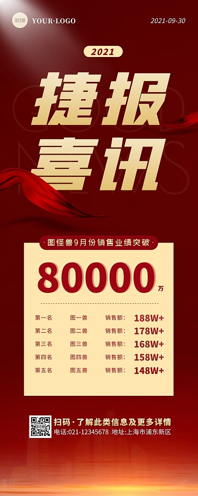 红色简约大气销售捷报喜讯营销长图