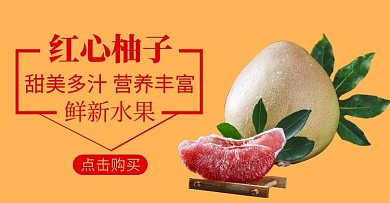 红柚轮播图食品水果柚子横版海报