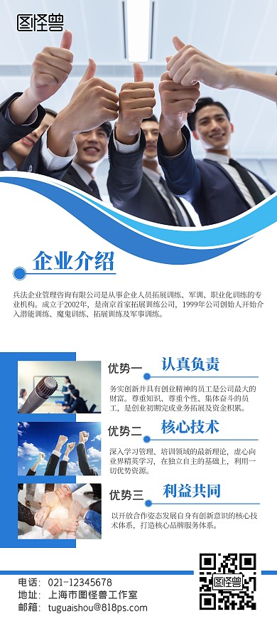 蓝色战略咨询公司企业优势展架易拉宝