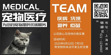 黑色简约大气宠物医疗横版海报