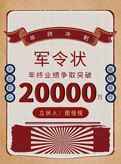 创意复古大气年终冲刺军令状手机海报