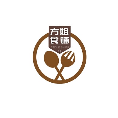 褐色圆形餐具简约插画美食餐饮logo