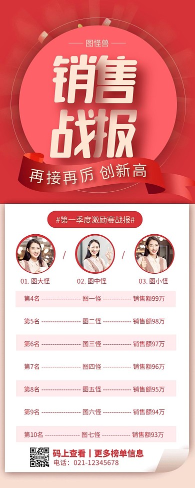 红色大气激励赛战报营销长图	