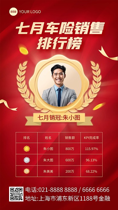 金融保险签单业绩排行榜喜报手机海报