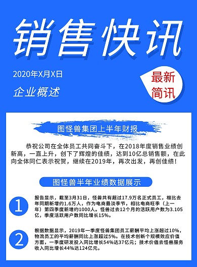 蓝色简约插画风销售快讯简报宣传单