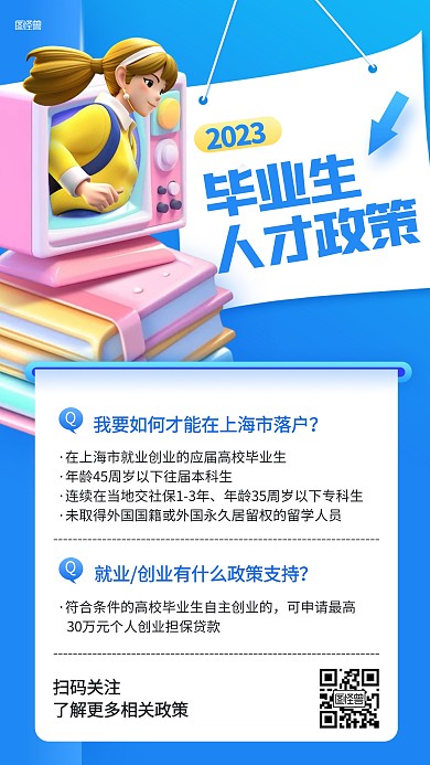 毕业生人才落户政策3D海报