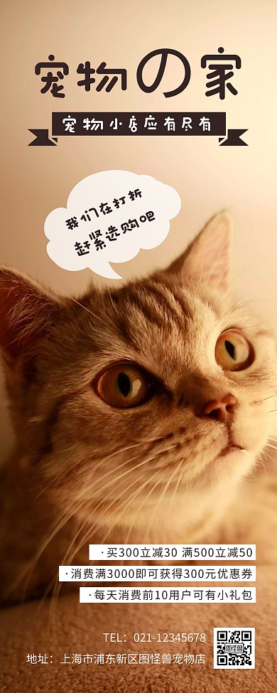 可爱猫咪宠物店宣传易拉宝