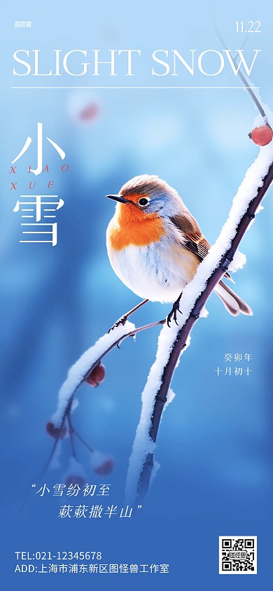 小雪传统节气祝福全屏海报