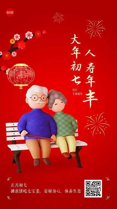 虎年春节正月初七习俗手机海报