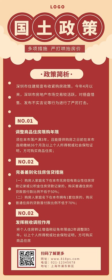 红色简约风国土政策解读长图