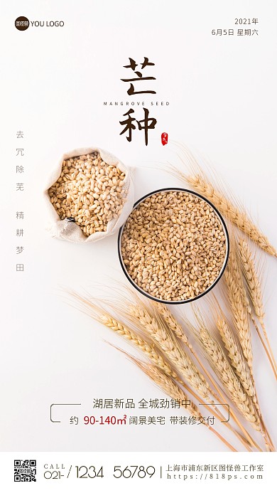 芒种房地产借势风景麦穗手机摄影图海报