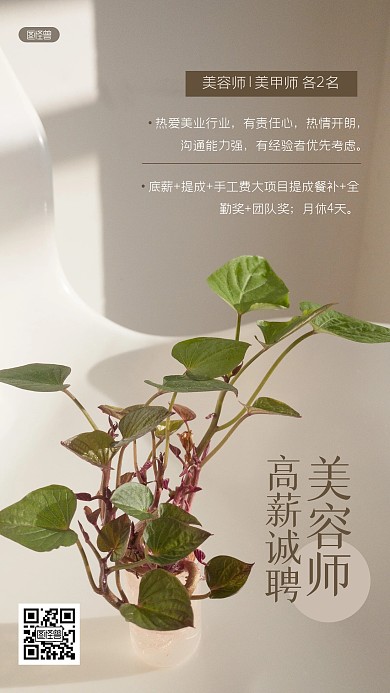 唯美美容师招聘摄影图海报