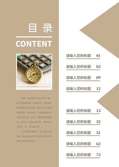 假金色简约几何金融学目录页