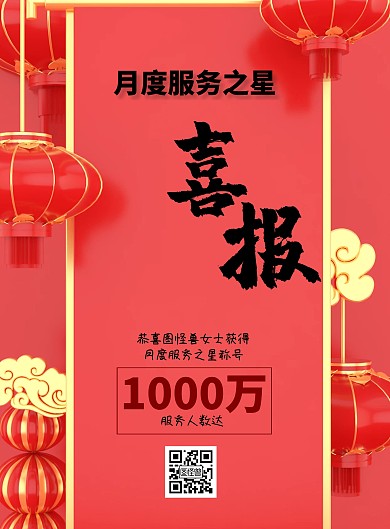 月度服务之星简约宣传喜报印刷海报