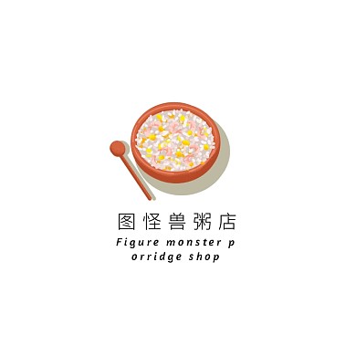 卡通简约粥店线性LOGO设计海报