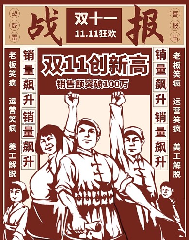 复古创意年代大字报双十一战报竖版海报