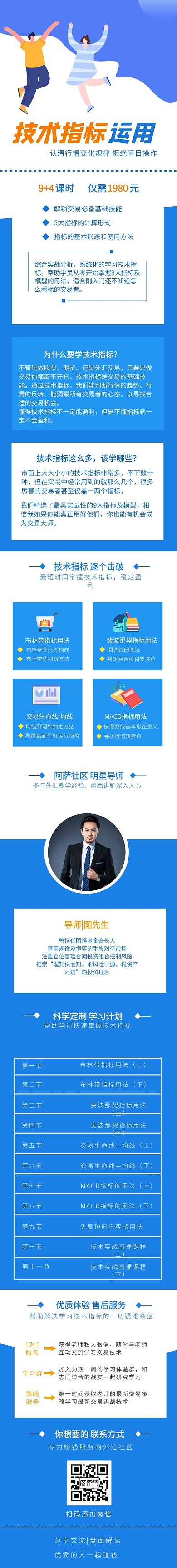 扁平蓝色技术指标课程详情页