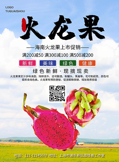 海南火龙果促销简约海报