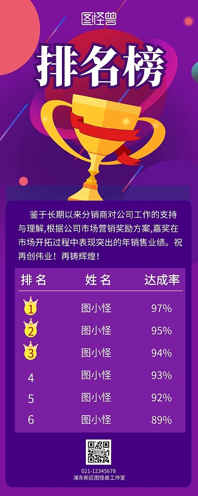 战报排名简约彩色营销长图海报