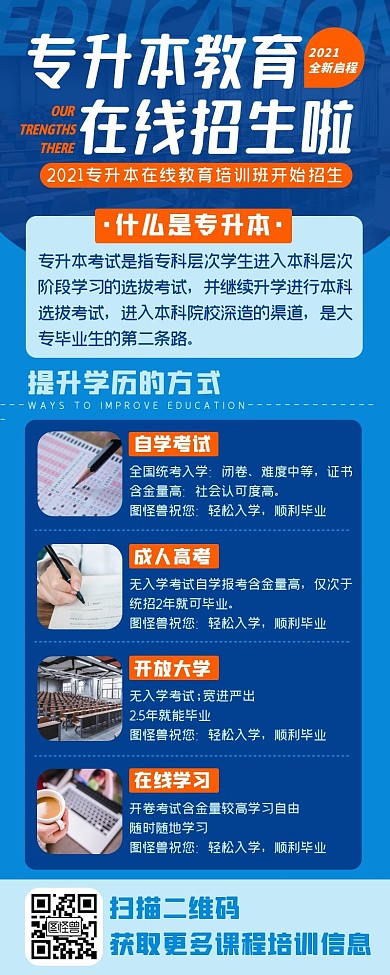 专升本成人高考提升学历课程培训班招生长图
