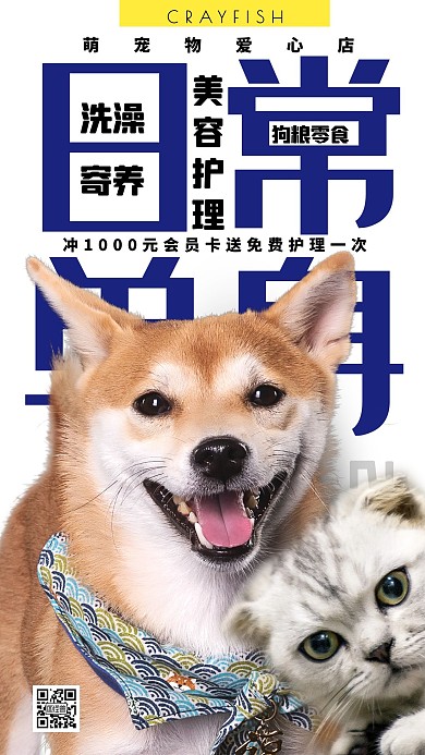 宠物店狗猫促销活动大气手机海报