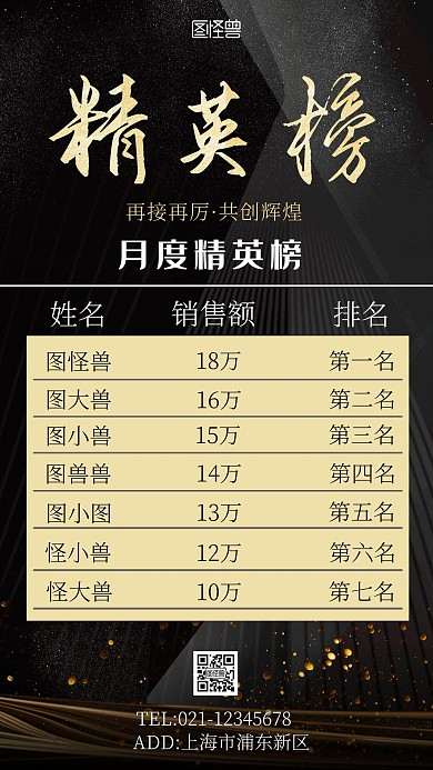 月度销售精英榜 优秀员工简约手机海报