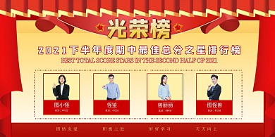 期中成绩表扬栏创意红色宣传横板海报