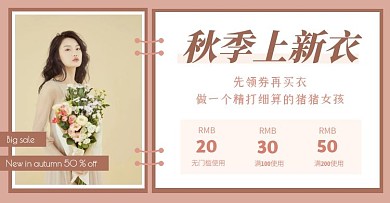 豆沙粉简约秋季上新女装电商横版海报