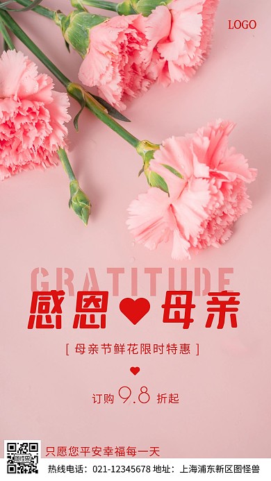 母亲节粉色促销康乃馨摄影图海报