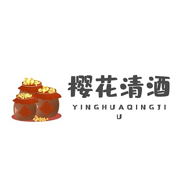 樱花清酒浪漫酒品餐饮logo设计