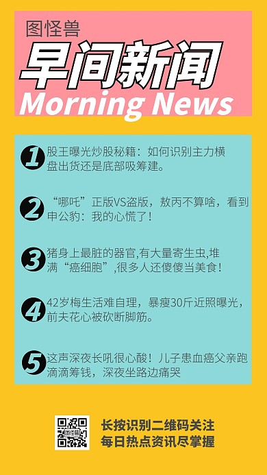 新闻早报黄色简洁时尚手机海报