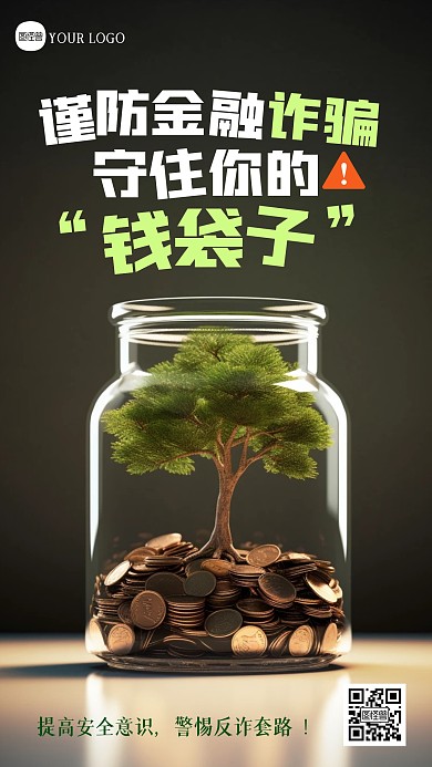 简约大气预防金融诈骗文字摄影海报