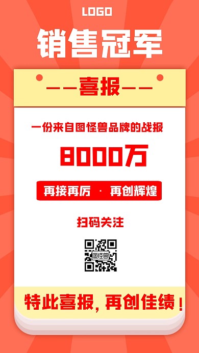 销售冠军喜报几何风格宣传手机海报