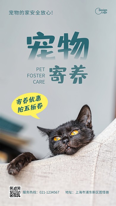 宠物寄养猫安全放心促销优惠摄影图海报