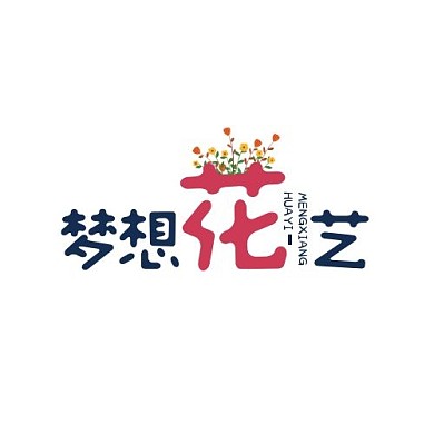 花艺logo简约蓝色粉色大气