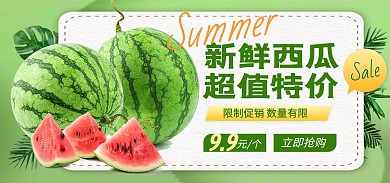 夏季西瓜促销绿色电商banner