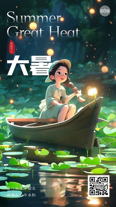 大暑节气祝福清新手机海报