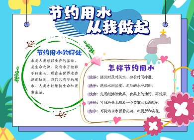 节约用水卡通电子小学生手抄报