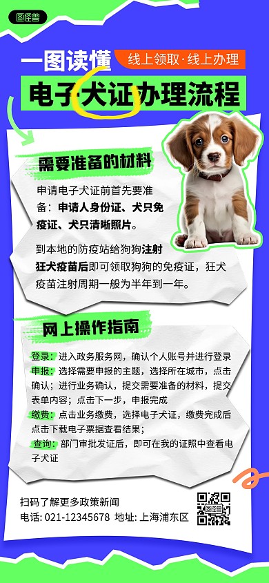 宠物证办理流程电子犬证全屏海报