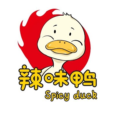 黄色红色卡通风格辣味鸭logo	