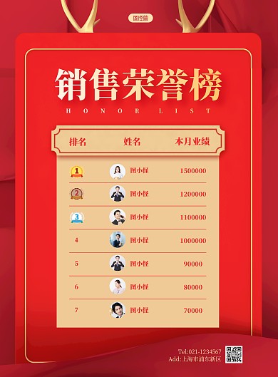 简约大气荣誉榜销售业绩榜单海报