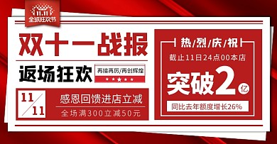 报纸风双11大促返场战报电商横版海报