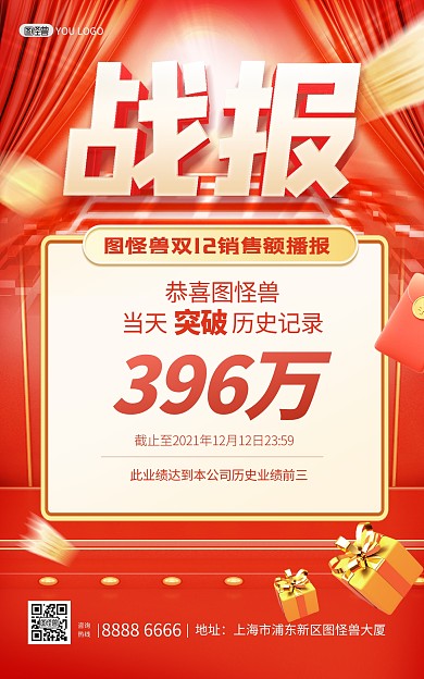原创喜报企业年度销售额红色竖版海报